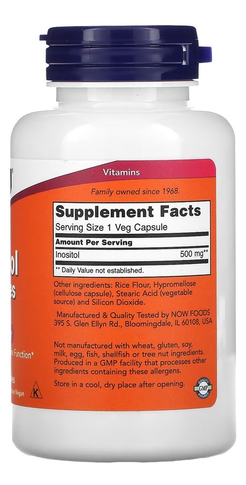 Inositol 500mg Now Foods 100 Veg Cápsulas Importado Eua/usa - Imagem 3