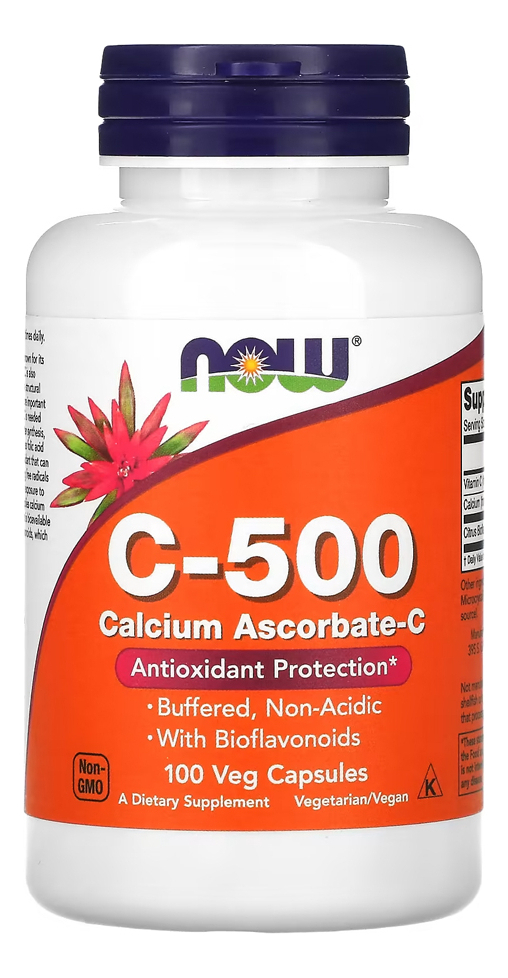 Vitamina C-500 Cálcio Ascorbato-c Nowfoods 100vegcap Eua/usa Sabor Sem Sabor
