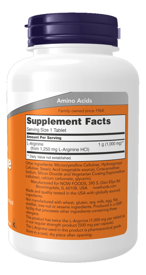 L-arginina 1000mg Now Foods 120 Tablets + Porta Cápsulas - Imagem 2
