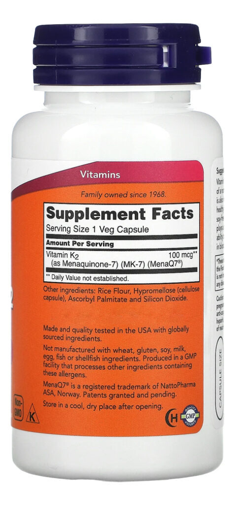 Now Foods Vitamina K2 Mk7 100mcg 120veg Capsulas - Imagem 3