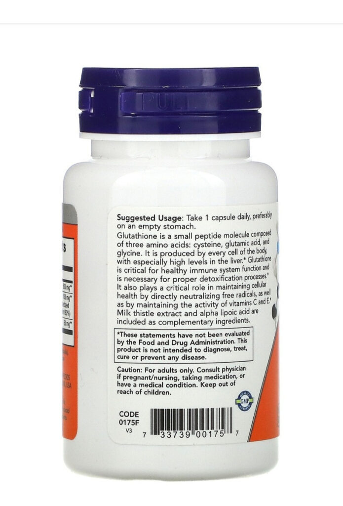 Glutationa 500mg Now Foods Glutathione 30 Veg Caps Sabor Without Flavor - Imagem 3