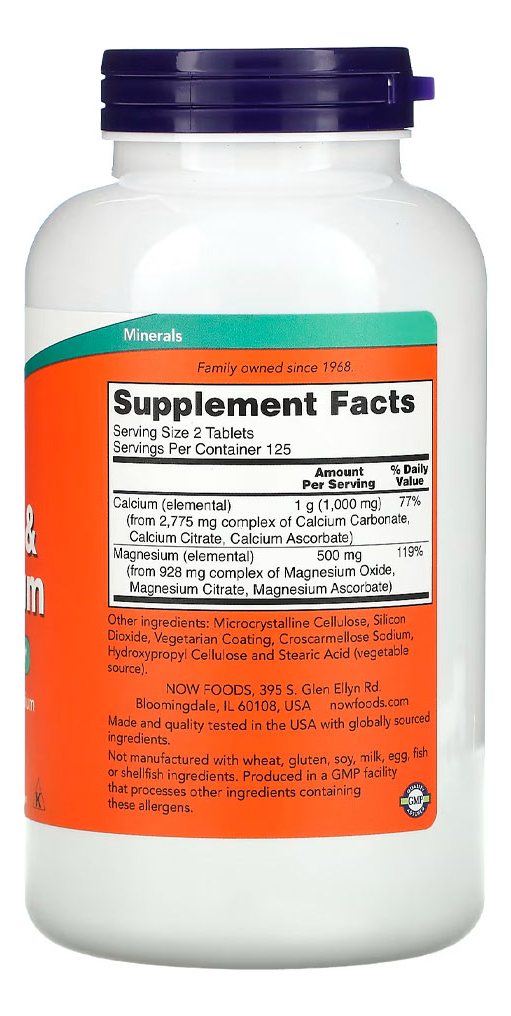 Cálcio E Magnésio 500/250mg Now Foods 250 Tabs +porta Cáps - Imagem 3