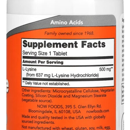 L-lisina 500 Mg Now Foods 100 Tablets + Porta Cápsulas - Imagem 2