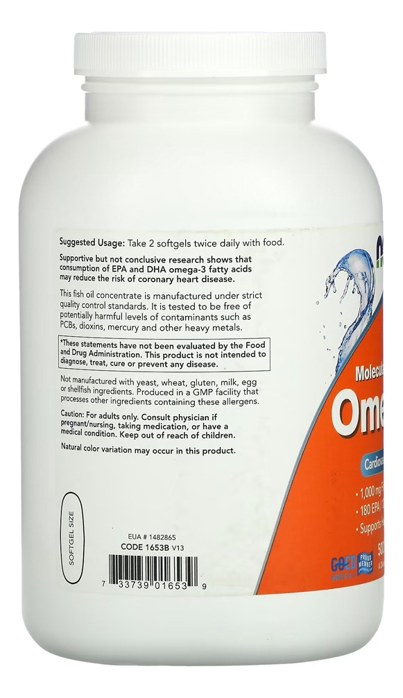 Ômega-3 Molecularmente Destilado 500soft 5un Now Foods - Imagem 4