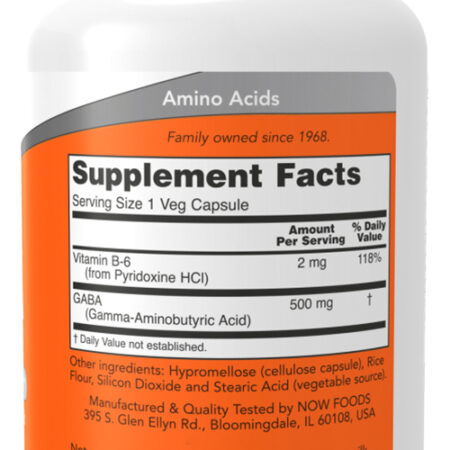 Ácido Gaba 500mg Now Foods Com Vitamina B-6 200 Veg Caps - Imagem 2