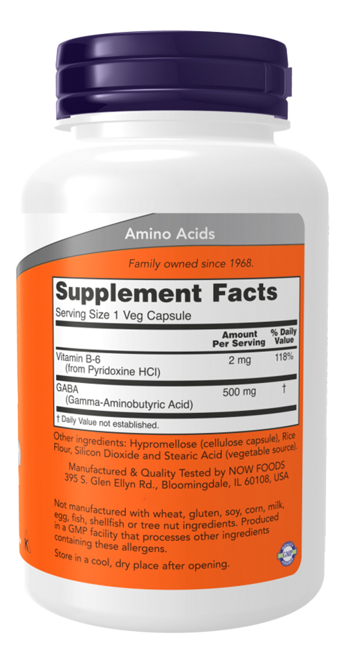 Ácido Gaba 500mg Now Foods Com Vitamina B-6 200 Veg Caps - Imagem 2