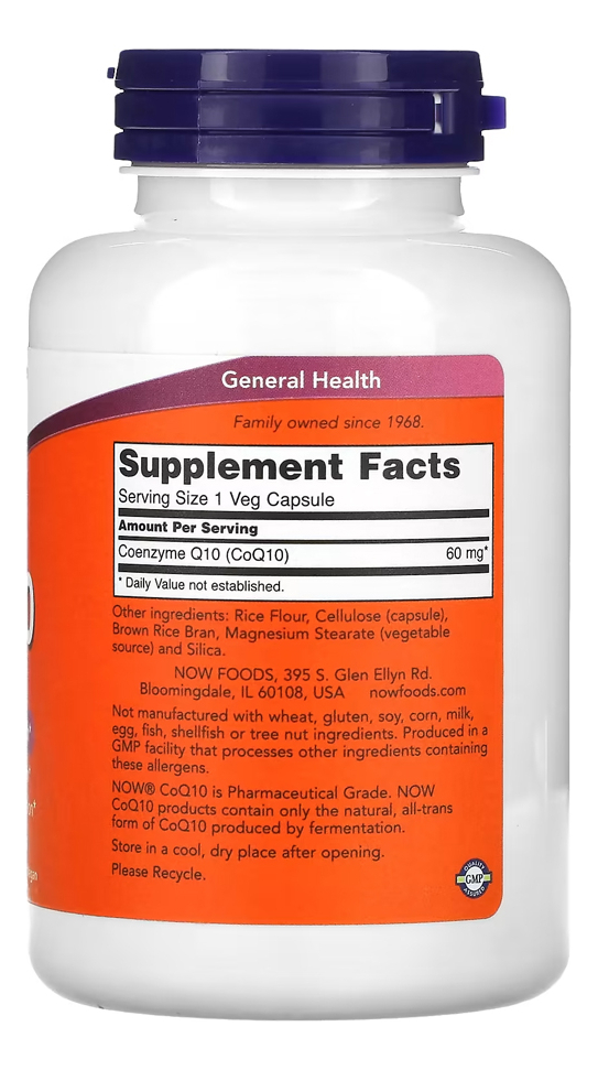 Coenzima Coq10 60mg Now Foods 180 Cápsulas Importado - Imagem 2