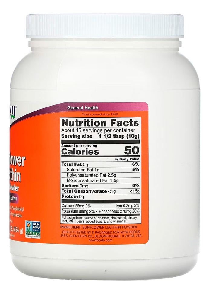 Lecitina De Girassol Pó Now Foods 454 G Puro + Porta Cápsula - Imagem 3