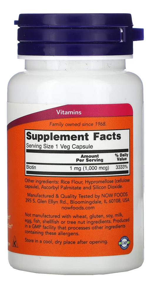 Biotina Now Foods 1000mcg 100 Cáps + Porta Cápsulas - Imagem 2