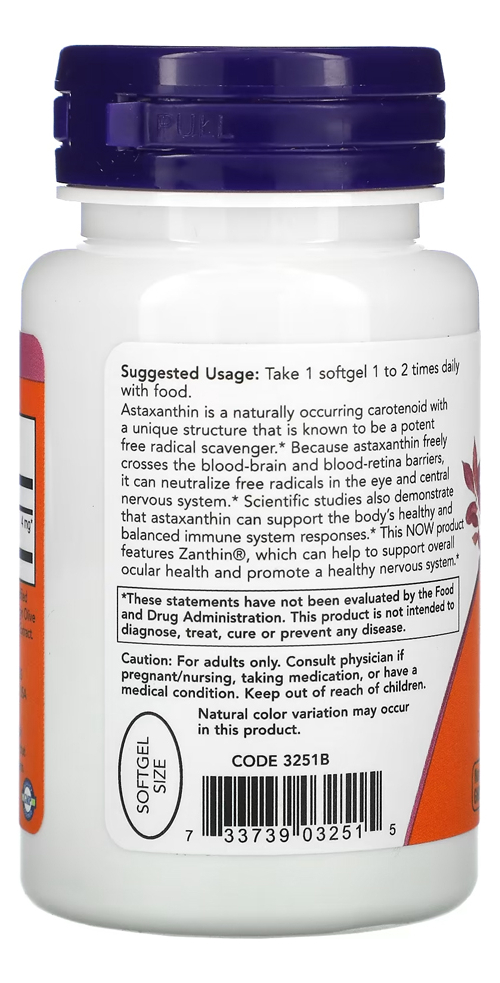 Astaxantina 4mg Nowfoods 60 Softgel Distribuidor Autorizado - Imagem 3