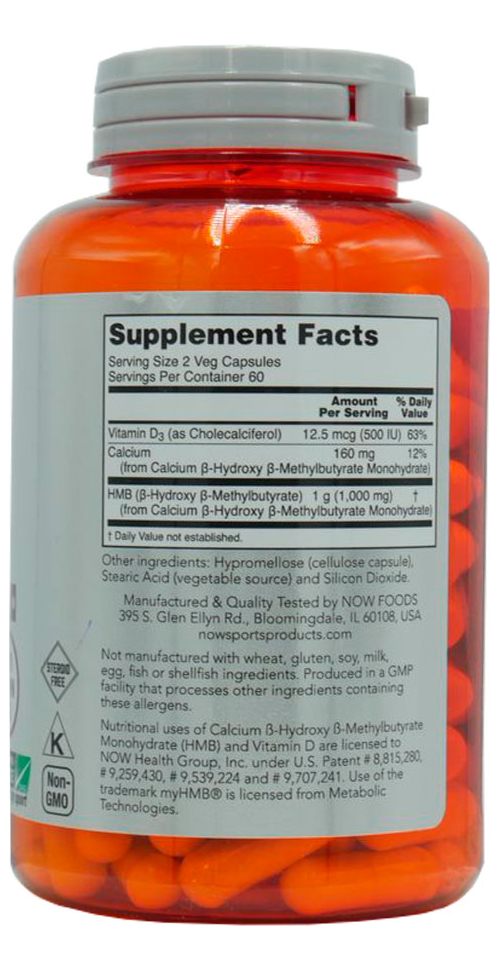 Hmb 500mg Com Vitamina D3 120veg Caps nowfoods Sabor Sem Sabor - Imagem 2