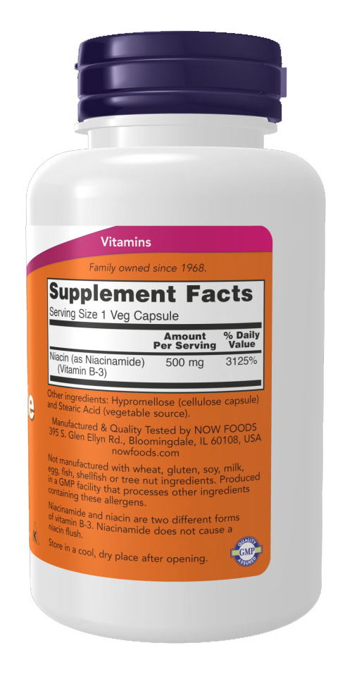 Niacinamida Vit B-3 500mg Now Foods 100 Veg Caps 3un - Imagem 4