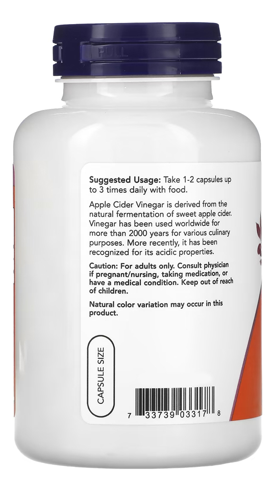 Vinagre De Maçã 450mg Now Foods 180 Veg Cáps + Porta Cápsula - Imagem 3