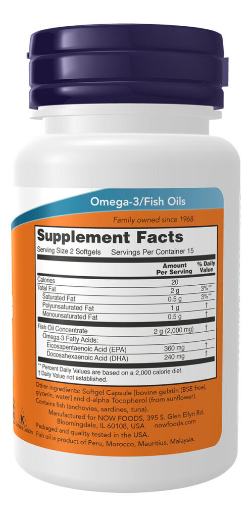 Omega-3 1000mg Óleo De Peixe Epa Dha 200 Softgels Now Foods - Imagem 2