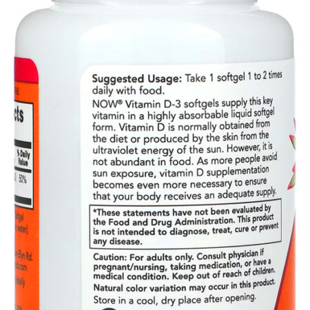 Vitamina D-3 Now Foods 400 Iu 180 Caps Softgels - Imagem 4