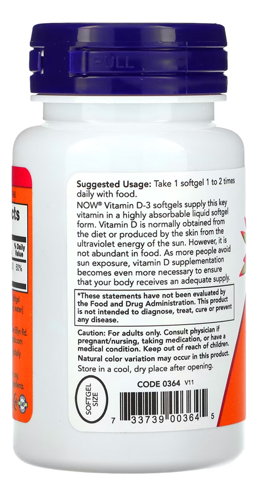 Vitamina D-3 Now Foods 400 Iu 180 Caps Softgels - Imagem 4