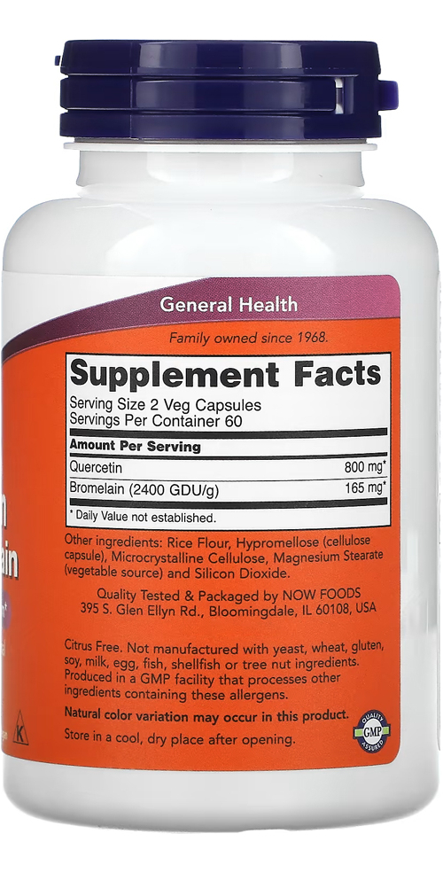 Quercetina 800mg Now Foods Bromelaína 120veg Cap 4un - Imagem 4