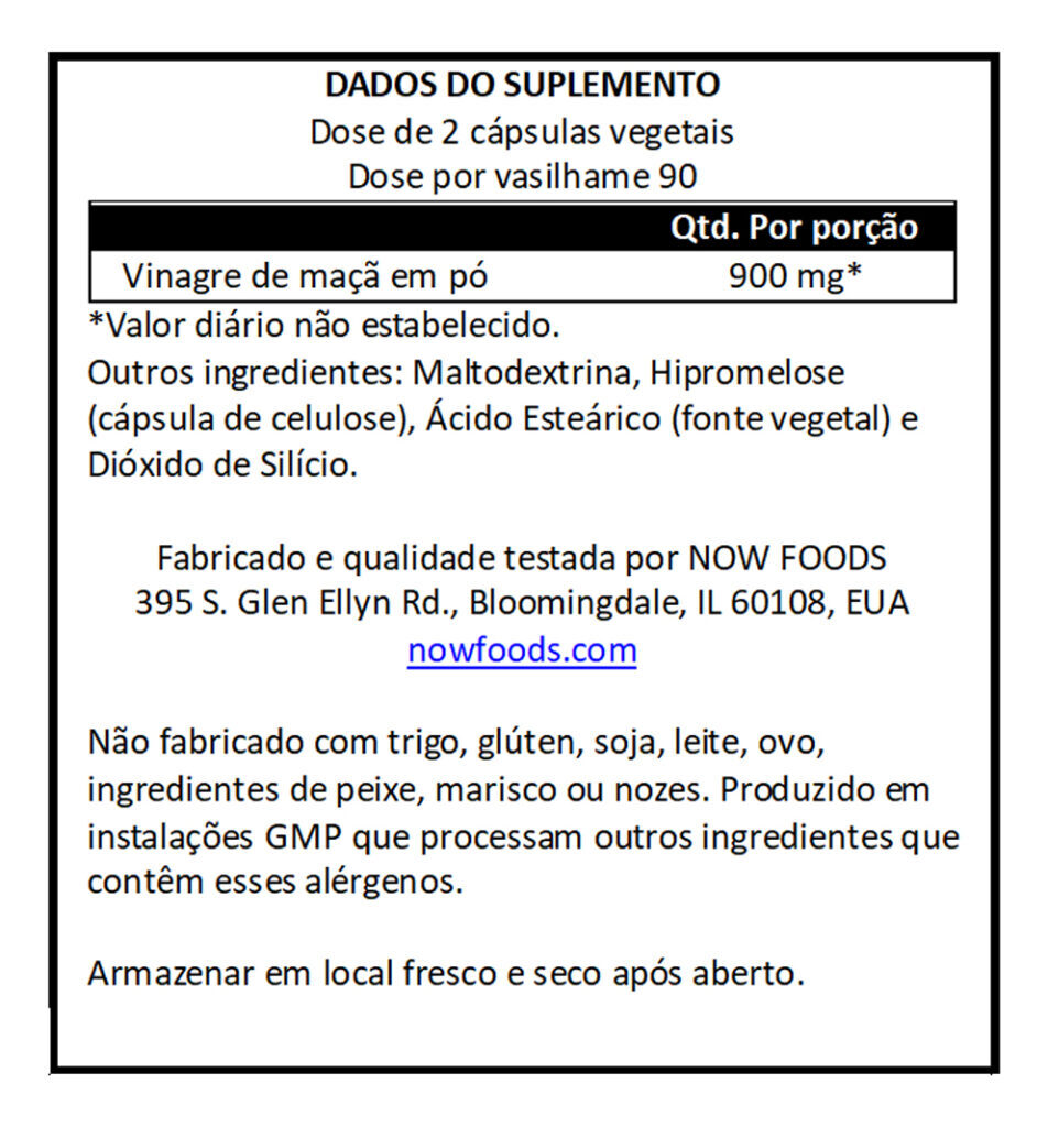 Now Foods Suplemneto Vinagre De Maçã 450mg 180 Veg Capsulas - Imagem 4