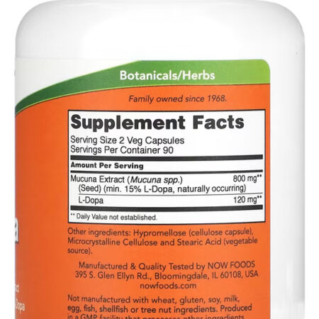 Extrato De Dopa Mucuna Now Foods 180 Veg Cáps Importado 4un - Imagem 3