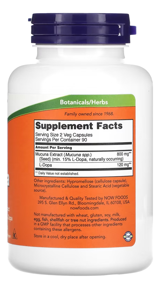 Extrato De Dopa Mucuna Now Foods 180 Veg Cáps Importado 4un - Imagem 3