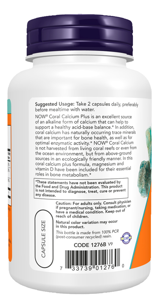 Coral Calcium Plus Now Foods 100 Cápsulas Importado - Imagem 3