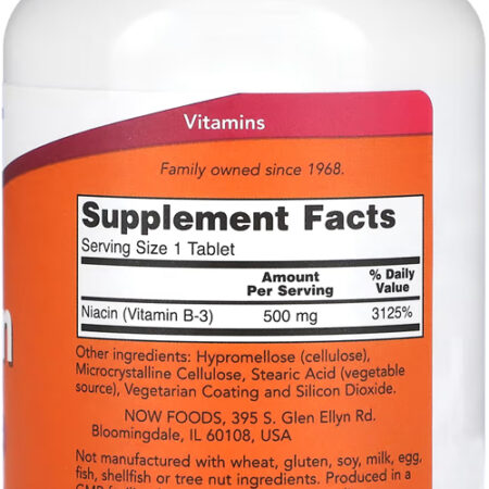 Niacina 500mg Now Foods Niacin Vitamina B-3 250 Tablets 4un - Imagem 4