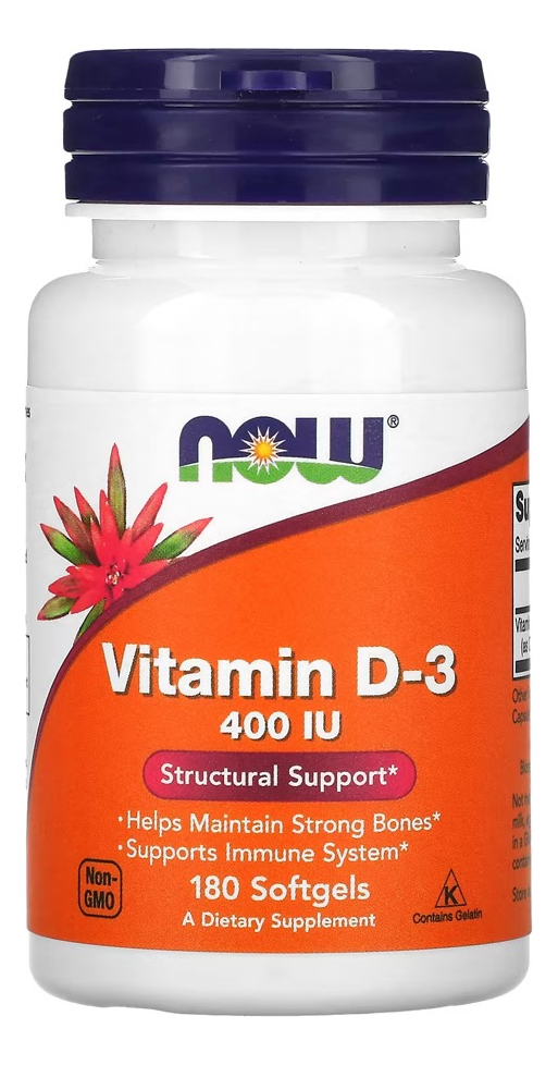 Vitamina D-3 Now Foods 400 Iu 180 Caps Softgels Sabor Sem Sabor