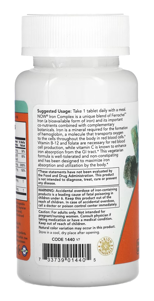 Complexo De Ferro Now Foods Iron Complex 100 Tablets Eua/usa - Imagem 3