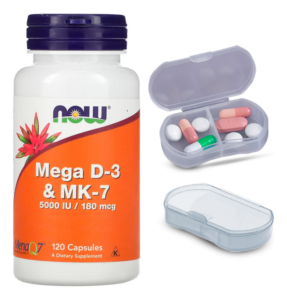 Vitamina Mega D-3 E Mk-7 Now Foods 120 Caps + Porta Cápsulas