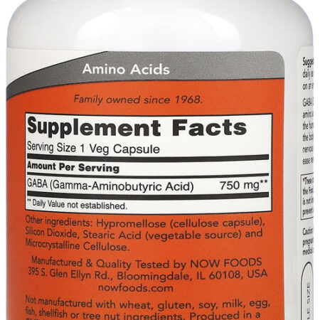 Ácido Gaba 750mg Now Foods 100 Veg Caps Importado Eua/usa - Imagem 2