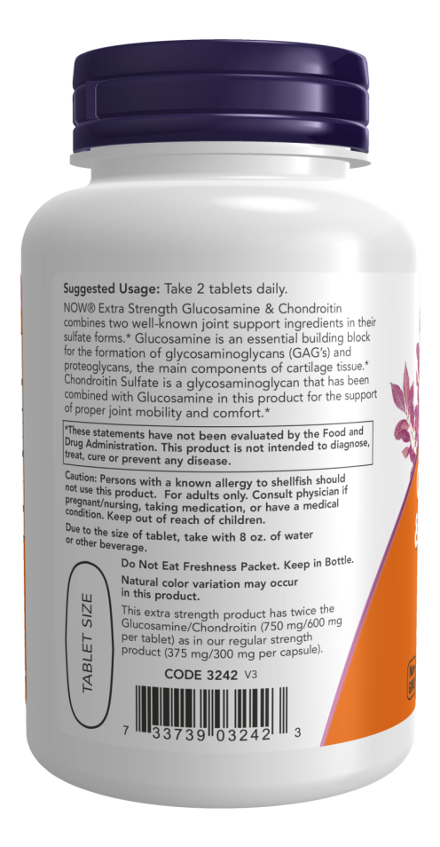 Glucosamina E Condroitina Extra Forte 60 Comprimidos Now Foods Sem Sabor - Imagem 4