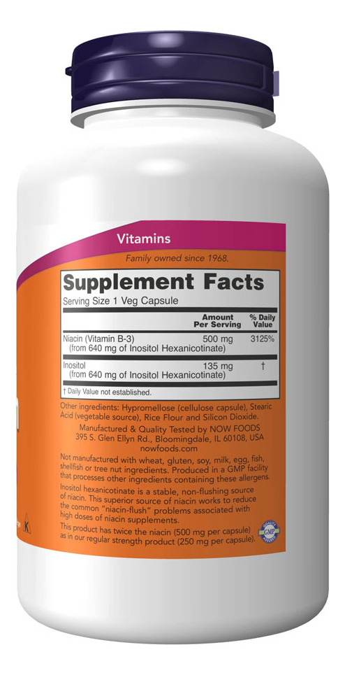 Niacina 500mg Now Foods Dupla Força 180cáps + Porta Cápsulas - Imagem 2