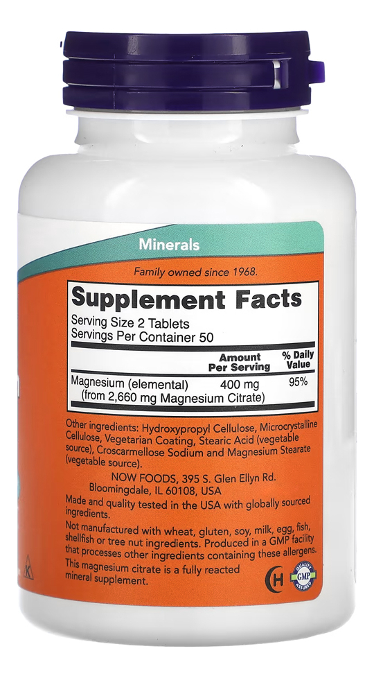 Citrato De Magnésio 200mg 100tablets Importado 2un Now Foods - Imagem 3