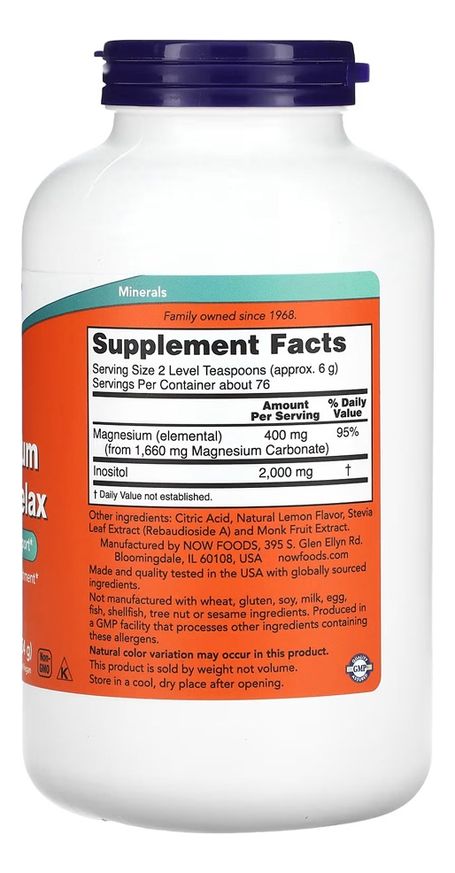 Magnésio Inositol Pó 454g Limonada Importado 5un Now Foods - Imagem 3