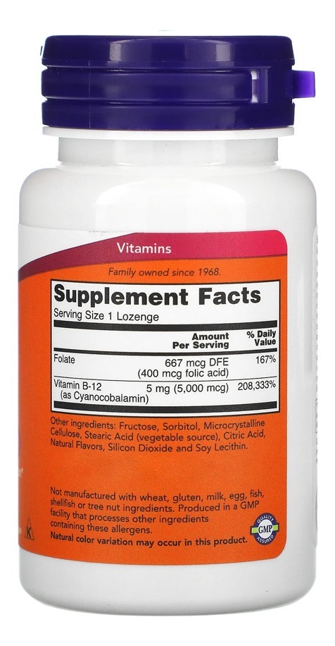 Now Foods Vitamina B12 5000mcg E Ácido Fólico 60past 3un - Imagem 4