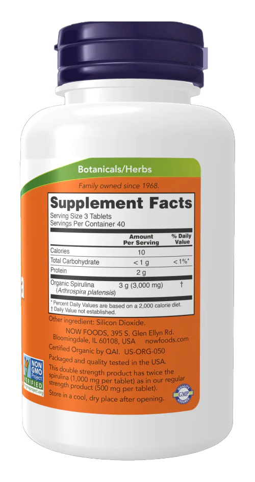 Spirulina 1000 Dupla Força Now Foods 120 Tabls Importado - Imagem 2