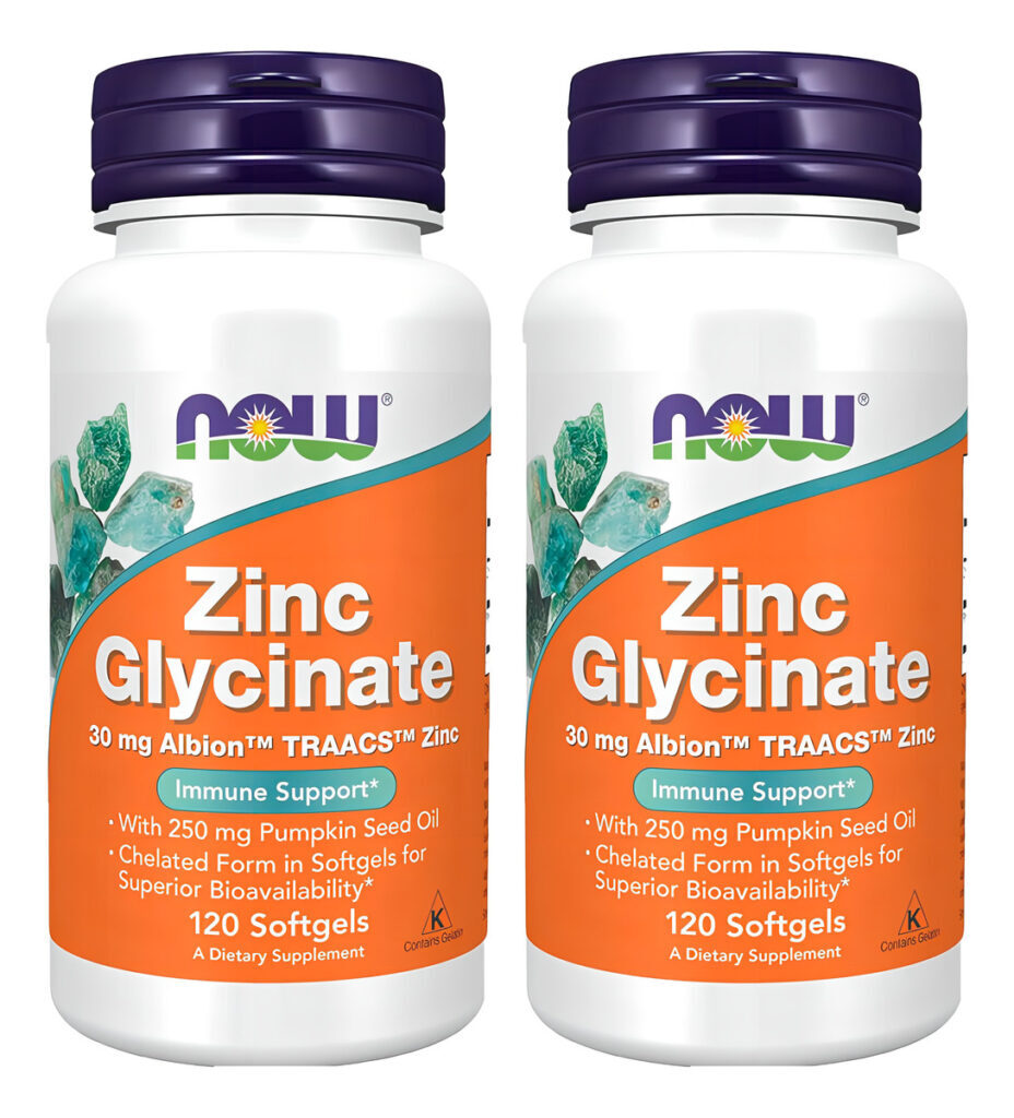 Glicinato De Zinco 30mg Nowfoods Zinc Glycinate 120softg 2un Sabor Sem Sabor