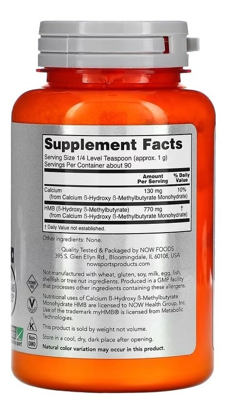 Now Foods Sports Hmb Sports Recovery Em Pó 90g, Sabor Sem Sabor - Imagem 2