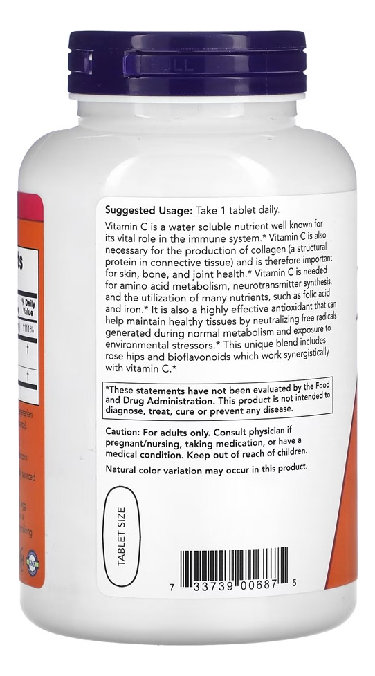 Vitamina C-1000mg 250 Tablets Importado 4un Now Foods - Imagem 3