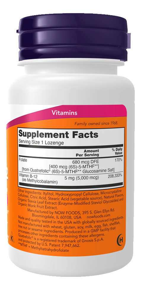 Vitamina B-12 5mg Now Foods 90 Pastilhas Importado - Imagem 3