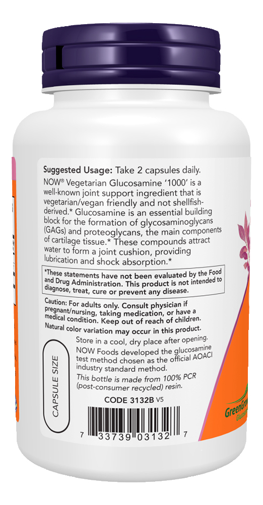 Glucosamina '1000' Now Foods 90 Veg Cápsulas Importado - Imagem 3