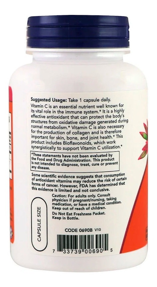 Vitamina C 1000mg Now Foods 100veg Caps - Imagem 3