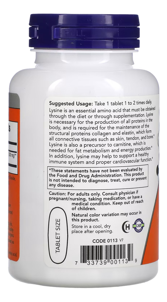 L Lisina 1000mg Now Foods 100 Tablets + Porta Cápsulas - Imagem 3