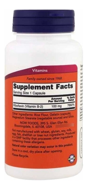 Vitamina B2 Riboflavina 100mg 100 Caps Now Foods - Imagem 2