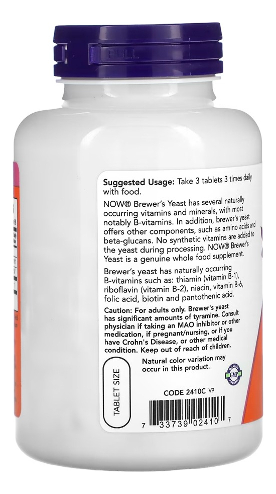 Levedura De Cerveja 650mg 200 Tabs Importado 3un Now Foods - Imagem 3