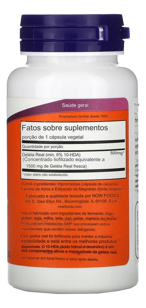 Geleia Real Now Foods Royal Jelly 60 Veg Caps Original - Imagem 2