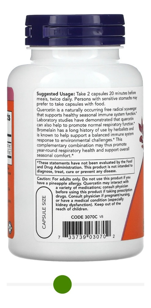 Quercetin Quercetina With Bromelain (120 Vcaps) Now Foods - Imagem 3