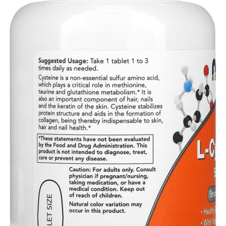 L-cisteína 500mg Now Foods L-cysteine 100 Tablets - Imagem 3