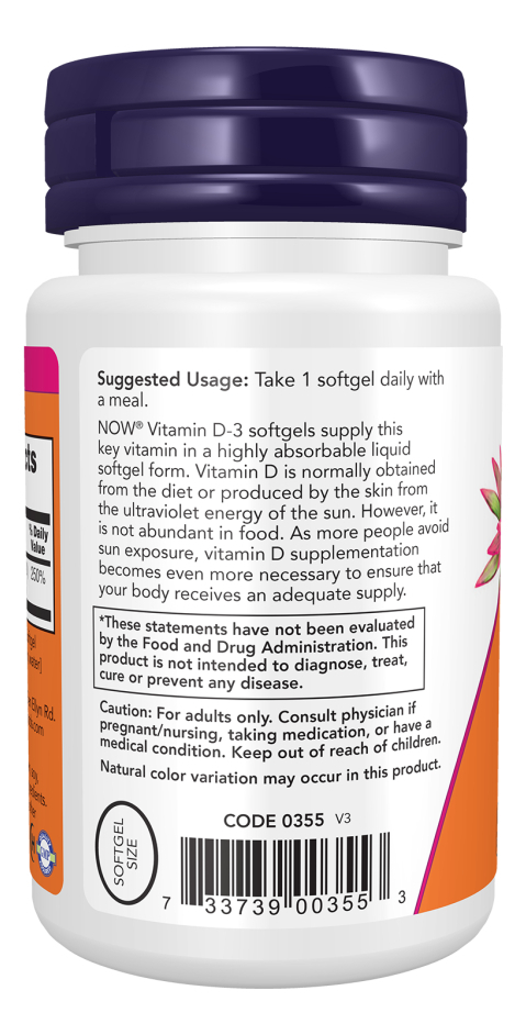 Suplemento En Cápsulas Moles Now Bone & Immune Health Vitamina D3 De 120 Un - Imagem 3