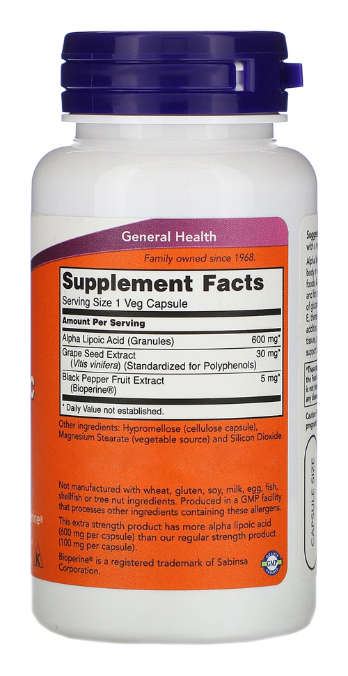 Ácido Alfa Lipóico 600mg Now Foods 60veg Caps - Imagem 2